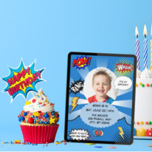 Blue Comic Birthday Party Invitation