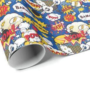 Blue Comic Book Design Pattern Wrapping Paper