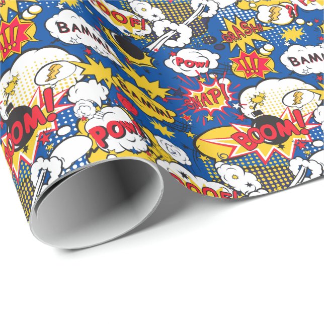 Blue Comic Book Design Pattern Wrapping Paper (Roll Corner)