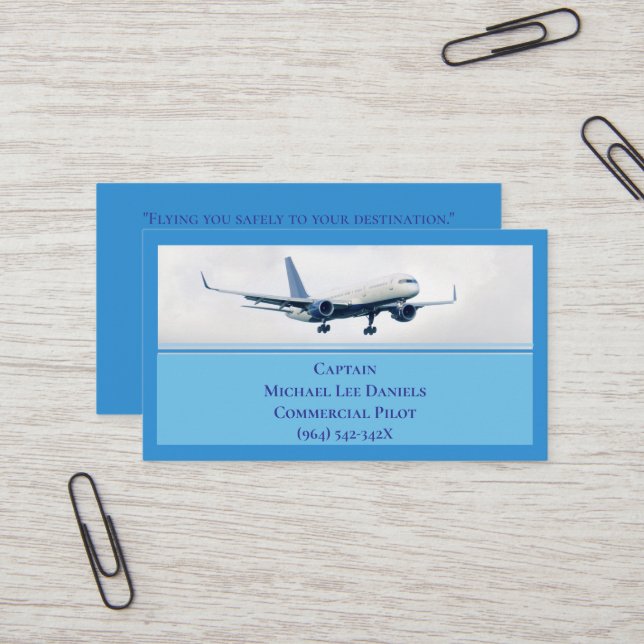  Blue Commercial  Aeroplane Captain Pilot  Business Card (Front/Back In Situ)