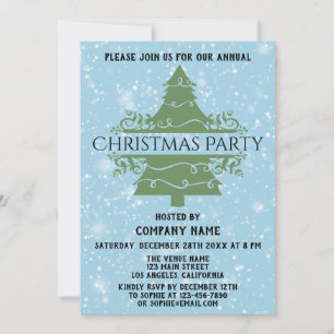 Blue Company Holiday Christmas Party Tree Snow Invitation
