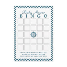 Blue Compass Chevron Baby Shower Bingo Cards