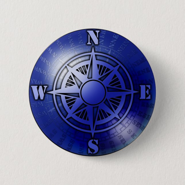 Blue compass rose 6 cm round badge (Front)