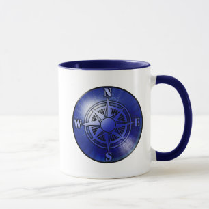 Blue compass rose coffee mug