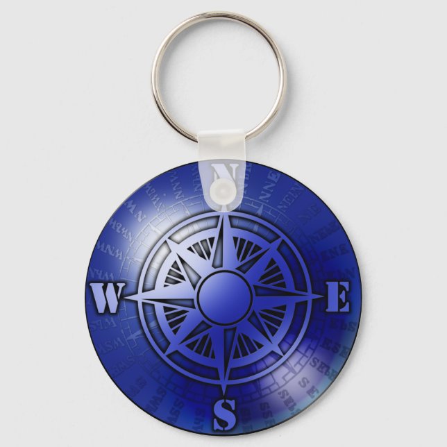 Blue compass rose key ring (Front)