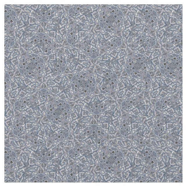 Blue complex mandala style print pattern design fabric (Close Up)