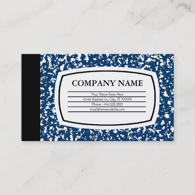 blue composition book business card (Front)