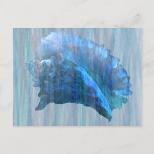 Blue Conch Seashell Art Postcard