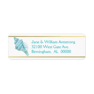 Blue Conch Seashell Wedding Address Labels