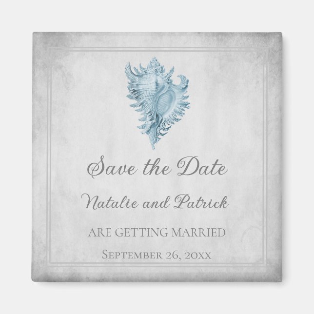 Blue Conch Shell Save the Date Magnet (Front)