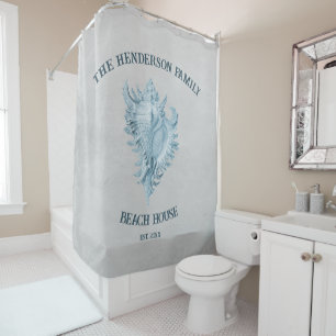 Blue Conch Shell Shower Curtain