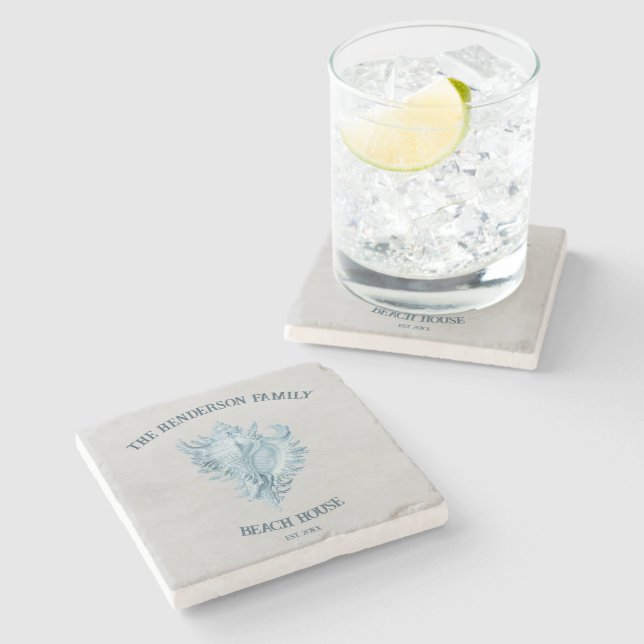Blue Conch Shell Stone Coaster (Side)