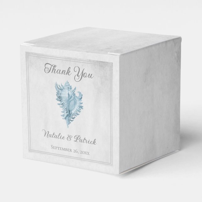Blue Conch Shell Wedding Favour Boxes (Front Side)