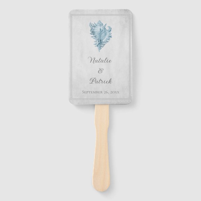 Blue Conch Shell Wedding Hand Fans (Front)