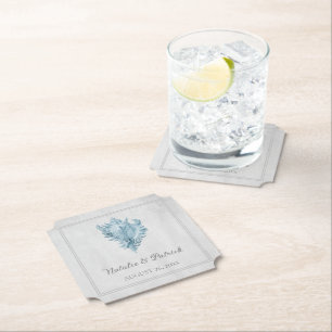 Blue Conch Shell Wedding Paper Coasters