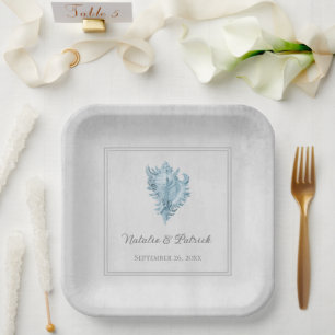 Blue Conch Shell Wedding Paper Plates