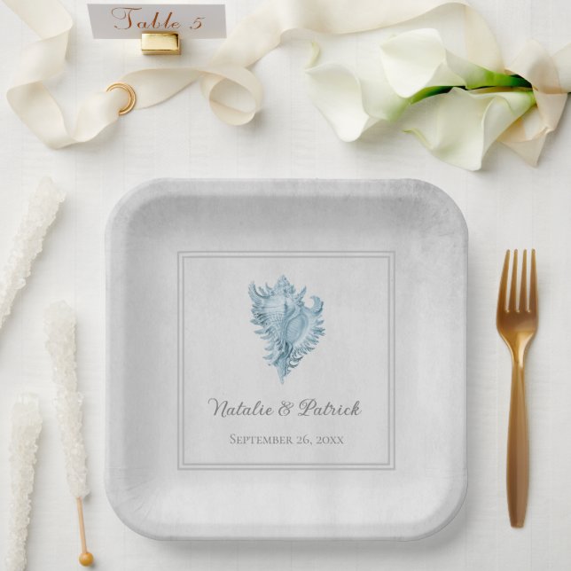 Blue Conch Shell Wedding Paper Plates (Wedding)