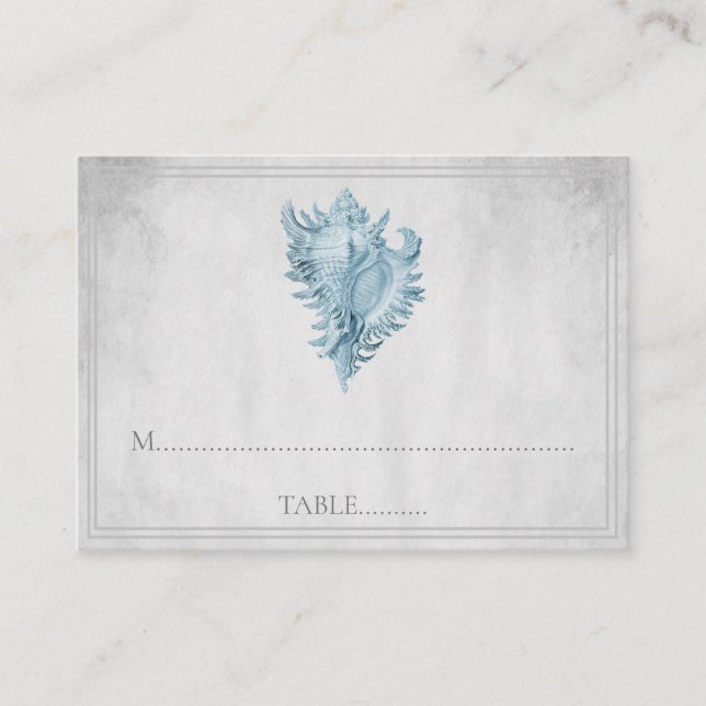 Blue Conch Shell Wedding Place Cards (Front)