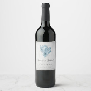 Blue Conch Shell Wedding Wine Label