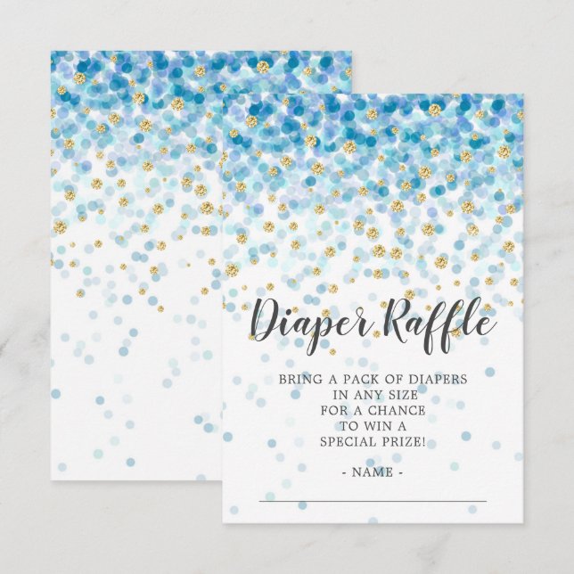 Blue Confetti Baby Shower Diaper Raffle Ticket Invitation (Front/Back)