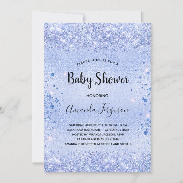 Blue confetti boy baby shower invitation (Front)