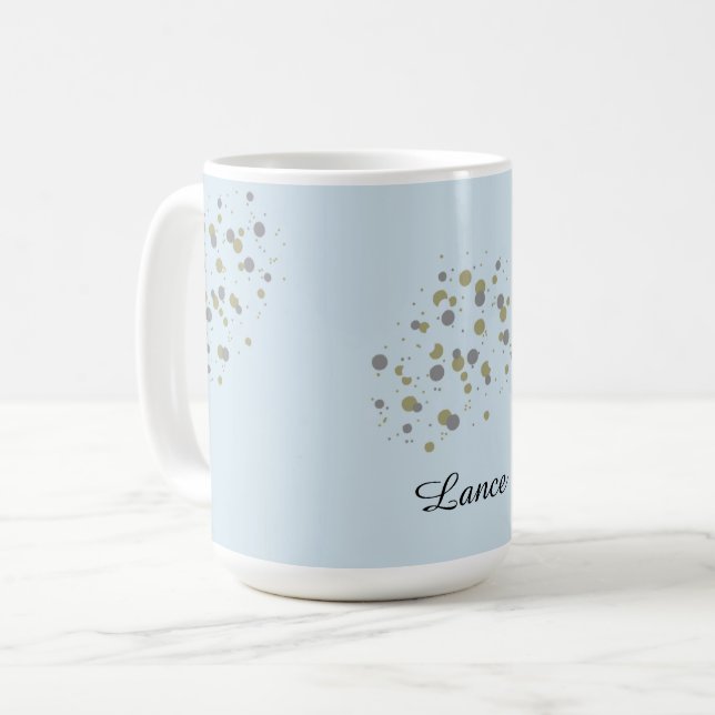 Blue Confetti Dots With Name Coffee Mug (Front Left)