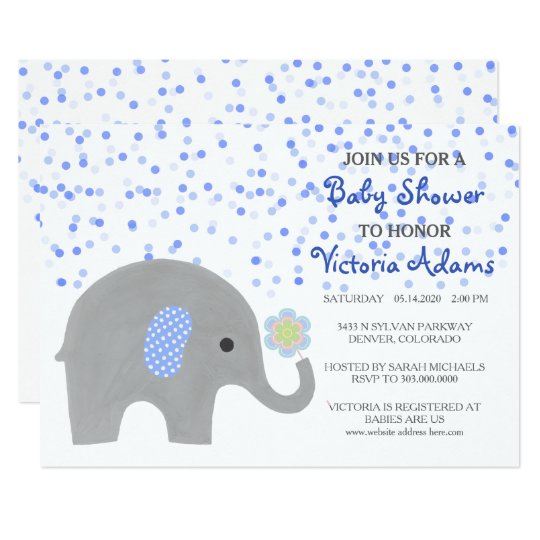 Blue Confetti Elephant Baby Shower Card