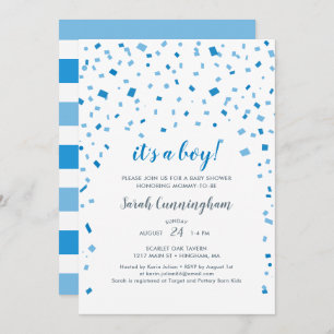 Blue Confetti It's a Boy Baby Shower Invitation