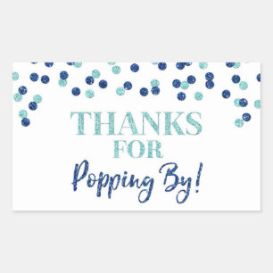 Blue Confetti Thanks for Popping By Rectangular Sticker