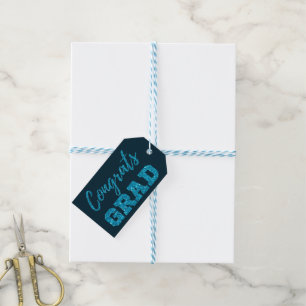 Blue Congrats Grad Glitter Gift Tags