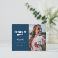 Blue Congrats Grad Photo Graduation Invitation