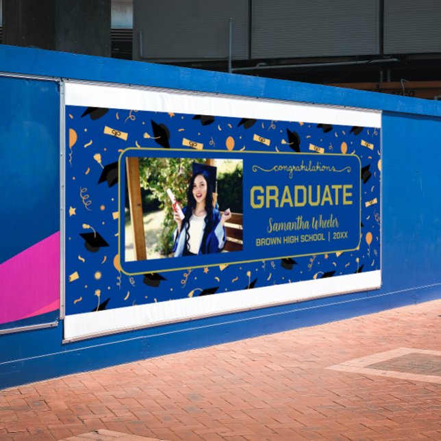 Blue Congrats Graduate Custom Photo Graduation  Banner (Creator Uploaded)