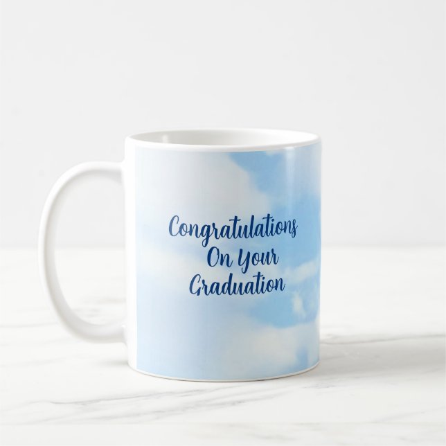 Blue Congrats Graduation Custom Name and Year Coffee Mug (Left)