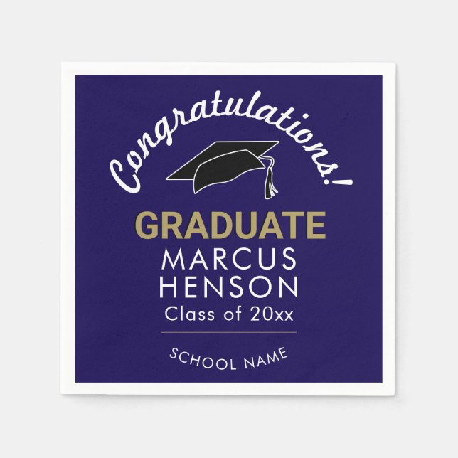 Blue Congratulations Graduate Graduation Cap Napkin (Front)