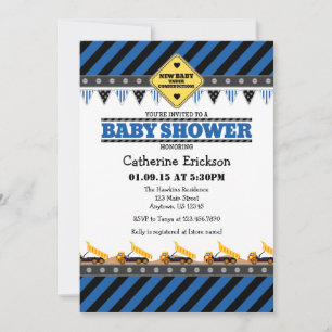Blue Construction Baby Shower Invitation
