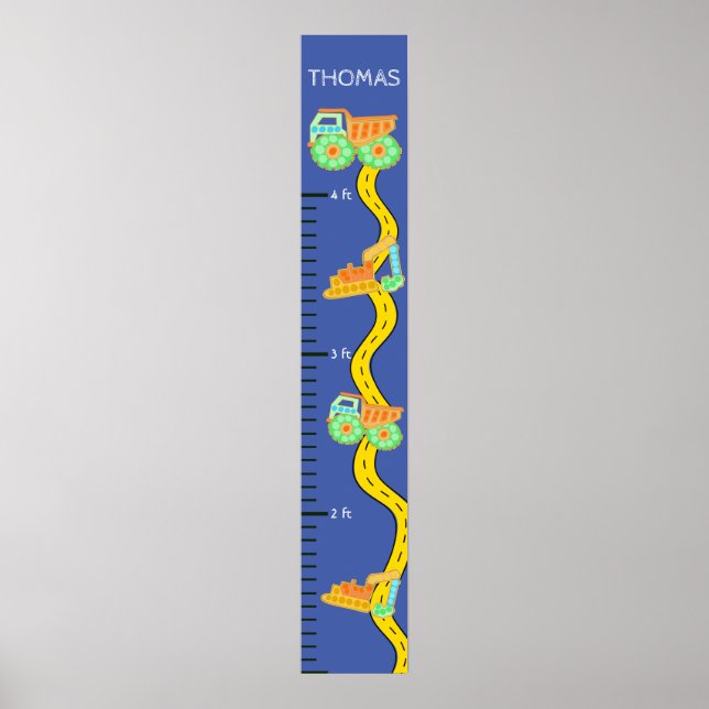 Blue Construction Little Boys Growth Chart (Front)