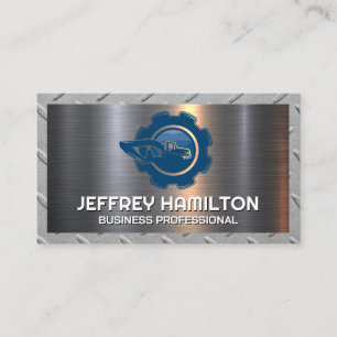 Blue Construction Logo   Metallic Business Card