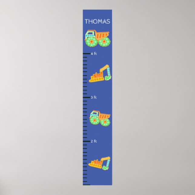 Blue Construction Pop It Boys Growth Chart (Front)