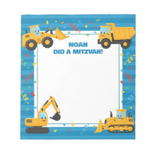 Blue Construction Trucks Personalised Mitzvah  Notepad