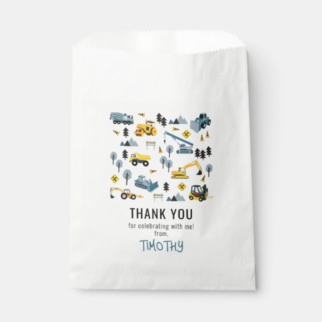 Blue Construction Trucks & Site Birthday Party Favour Bags (Front)