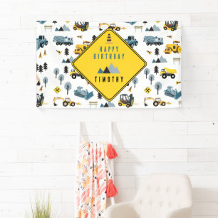 Blue Construction Trucks & Site Theme Birthday Banner