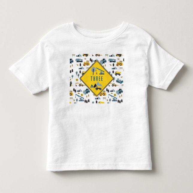Blue Construction Trucks & Site Theme Pattern Age Toddler T-Shirt (Front)