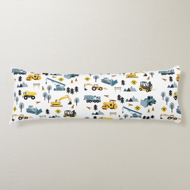Blue Construction Trucks & Site Theme Pattern   Body Cushion (Front)