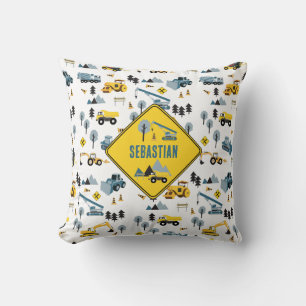 Blue Construction Trucks & Site Theme Pattern Cushion