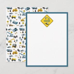 Blue Construction Trucks & Site Theme Pattern Kids Card