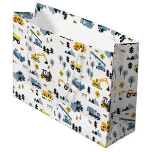 Blue Construction Trucks & Site Theme Pattern   Large Gift Bag
