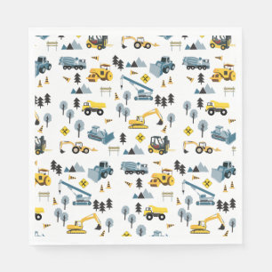 Blue Construction Trucks & Site Theme Pattern Napkin