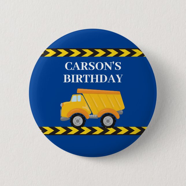 Blue Construction Vehicle Custom Birthday Boy 6 Cm Round Badge (Front)