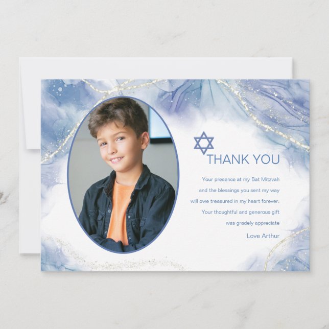 Blue Contemporary Photo Thank You Card (Front)