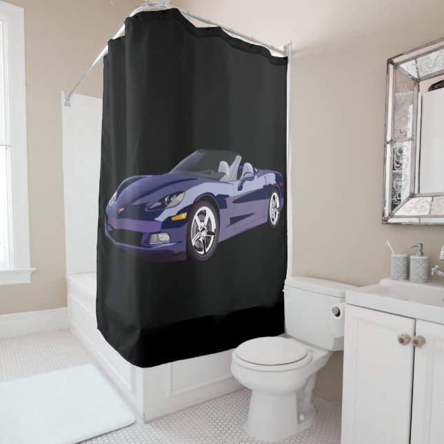 Blue convirtable sports car shower curtain (In Situ)